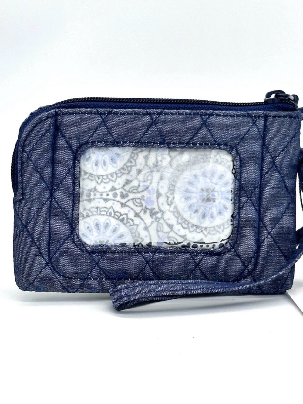 Vera Bradley Outlet RFID Zip-Top ID Case Wallet Moonlight Navy Denim Quilted NWT